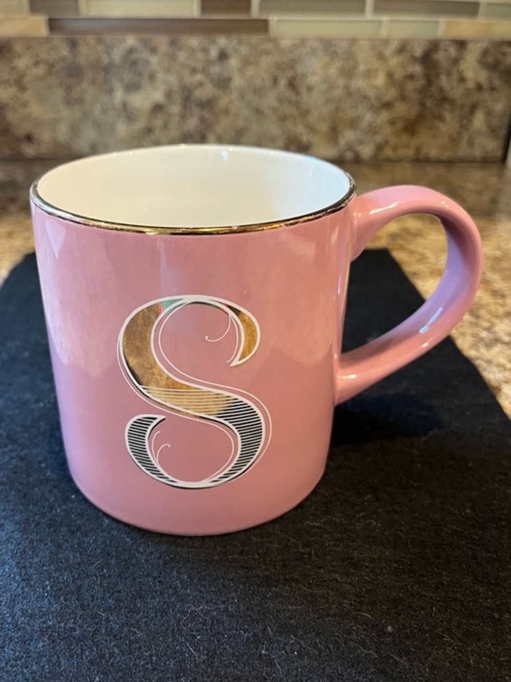 Opalhouse Pink Monogram 'S' Ceramic Coffee Mug with Gold Trim 16 oz.